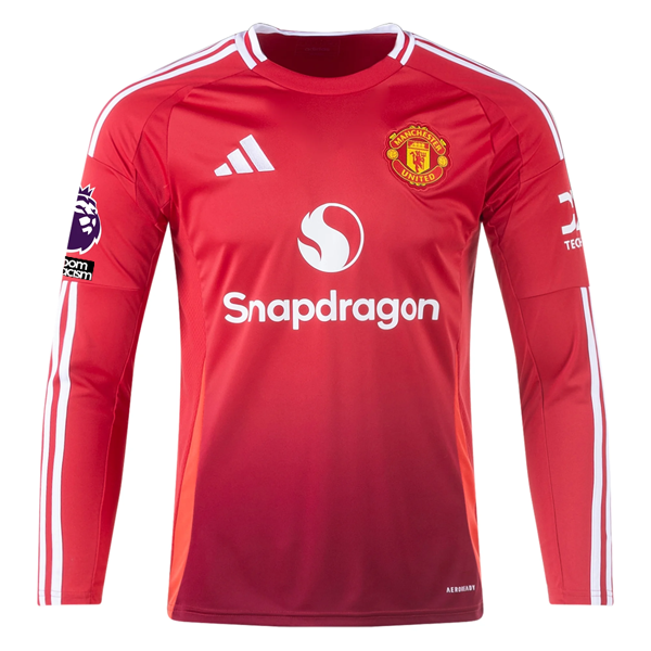 adidas Manchester United Antony Long Sleeve Home Jersey w/ EPL + No Room For Racism Patches24/25 (Red)