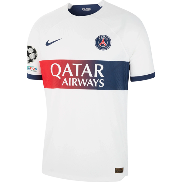 Nike Paris Saint-Germain Authentic Ousmane Dembele Match Vaporknit Away Jersey w/ Champions League Patches 23/24 (White/Midnight Navy)