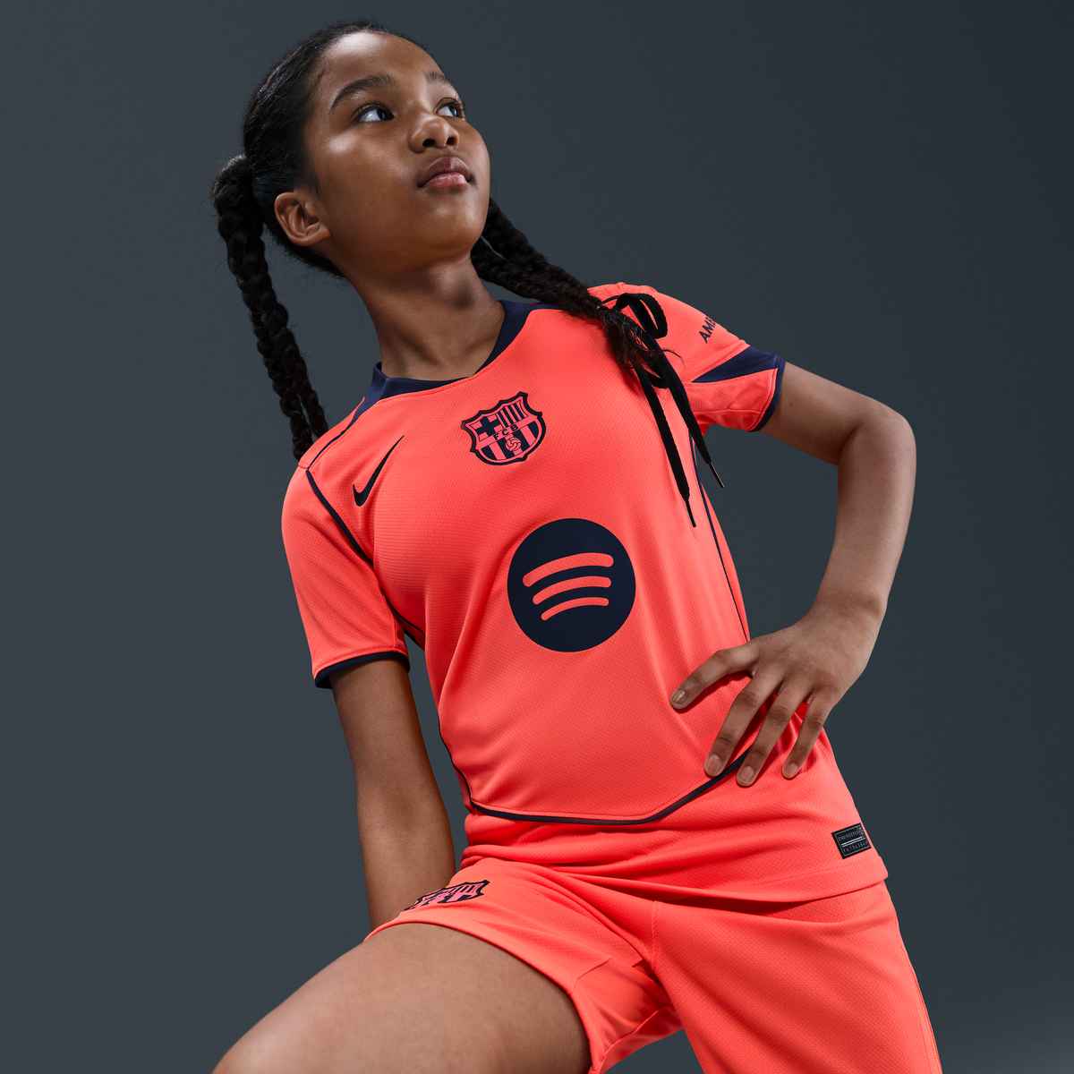 Nike Youth FC Barcelona T90 Third Jersey 25/26 (Bright Mango/Midnight Navy)
