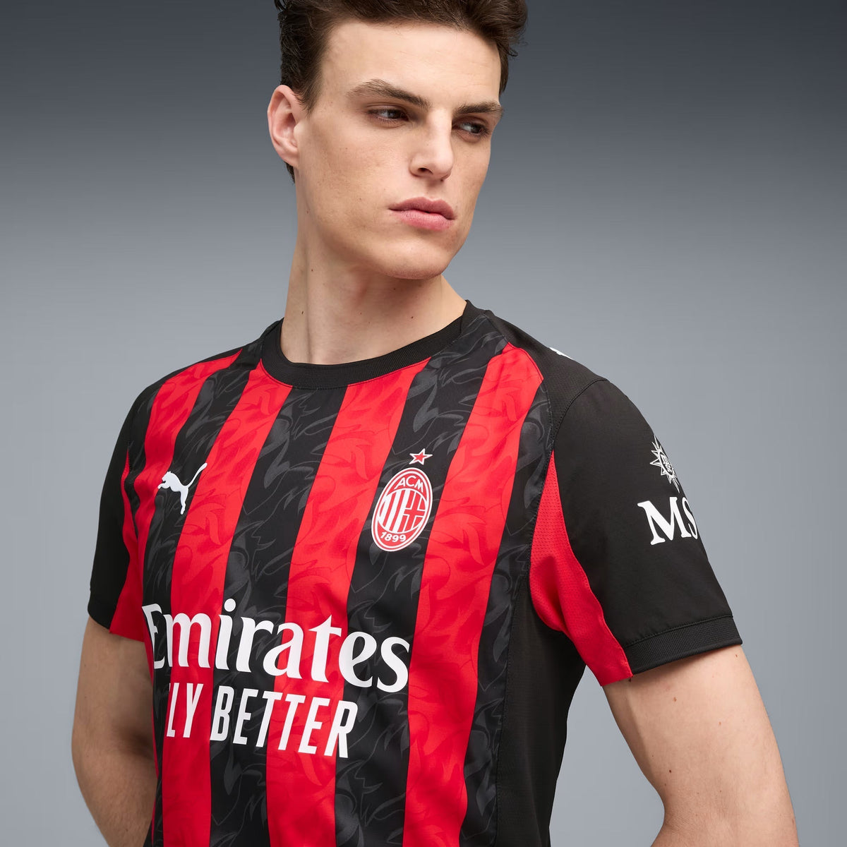 Puma Men's AC Milan Authentic Home Jersey 25/26 w/ Seria A Patch (Red/Black)
