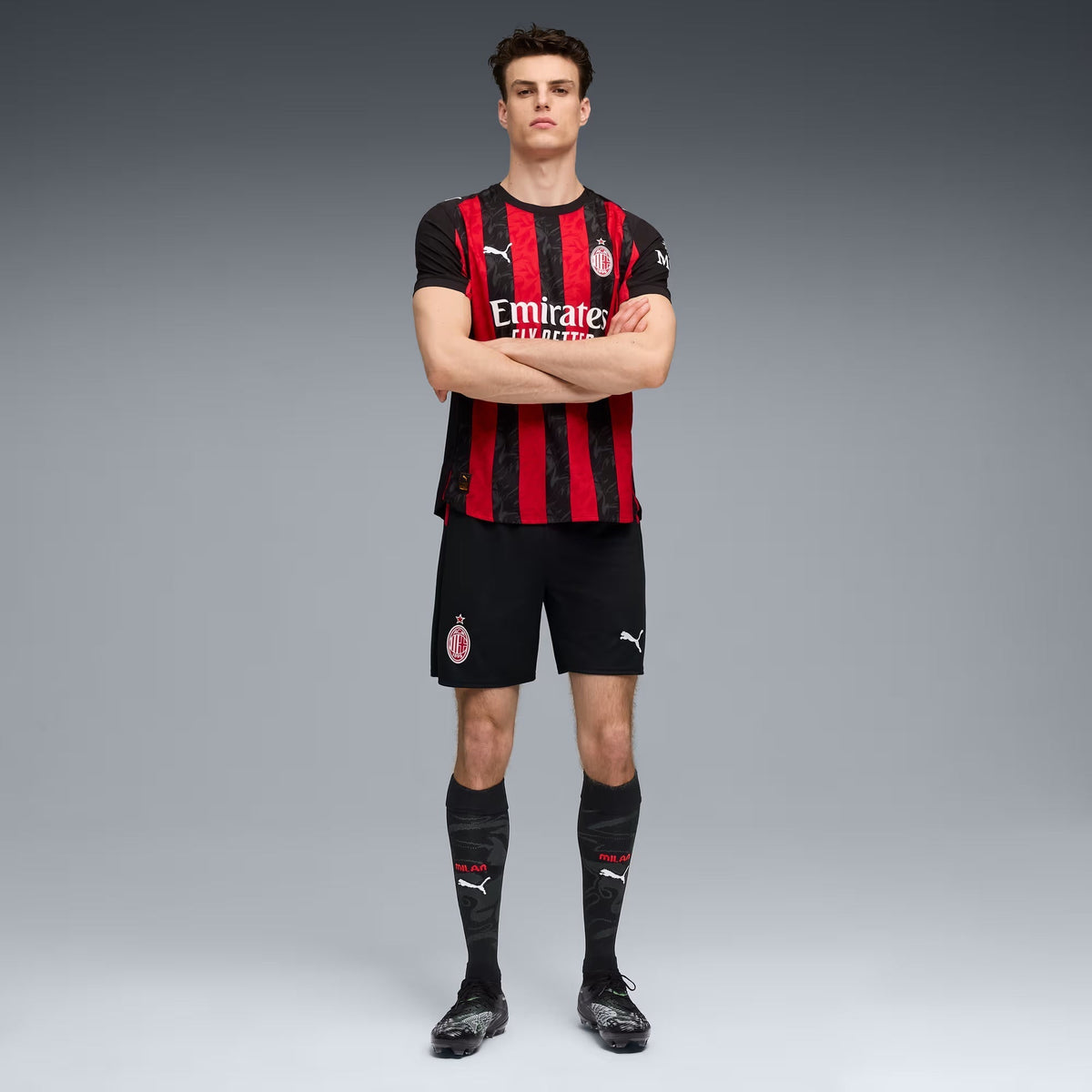Puma Tomori Men's AC Milan Authentic Home Jersey 25/26 w/ Seria A Patch (Red/Black)