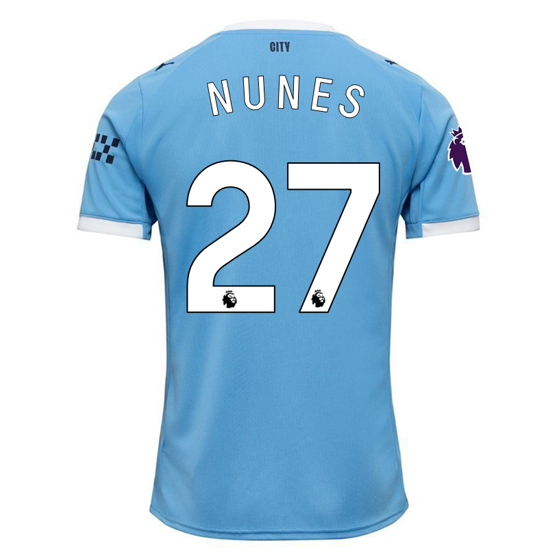 Puma Matheus Nunes Manchester City Home Jersey 25/26 w/ EPL + Sponsor Patch (Team Light Blue/Puma White)
