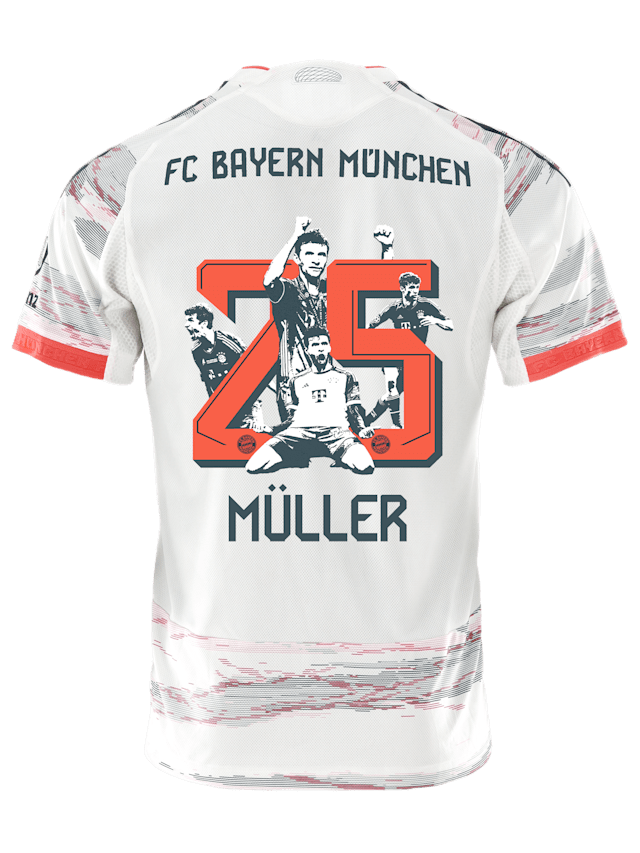 adidas Muller Special Authentic Away Jersey 25/26 w/ Sponsor + Meister Bundesliga Patch (White/Red)