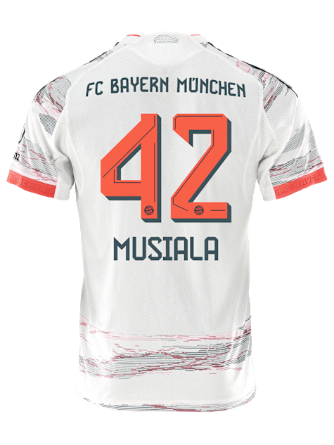 adidas Musiala Authentic Away Jersey 25/26 w/ Sponsor + Meister Bundesliga Patch (White/Red]