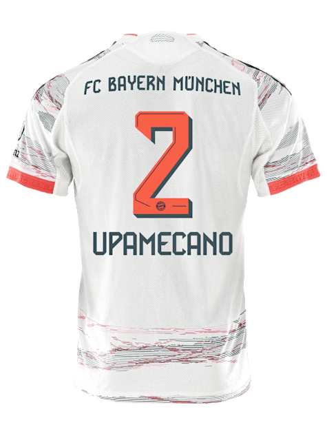adidas Upamecano Authentic Away Jersey 25/26 w/ Sponsor + Meister Bundesliga Patch (White/Red)