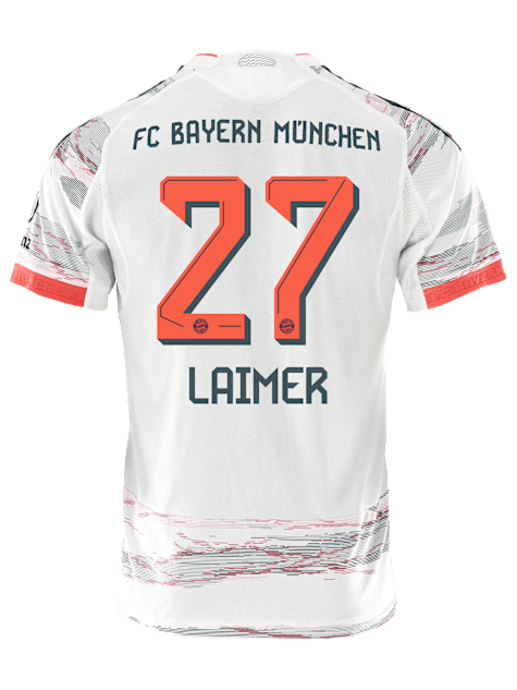 adidas Laimer Authentic Away Jersey 25/26 w/ Sponsor + Meister Bundesliga Patch (White/Red)