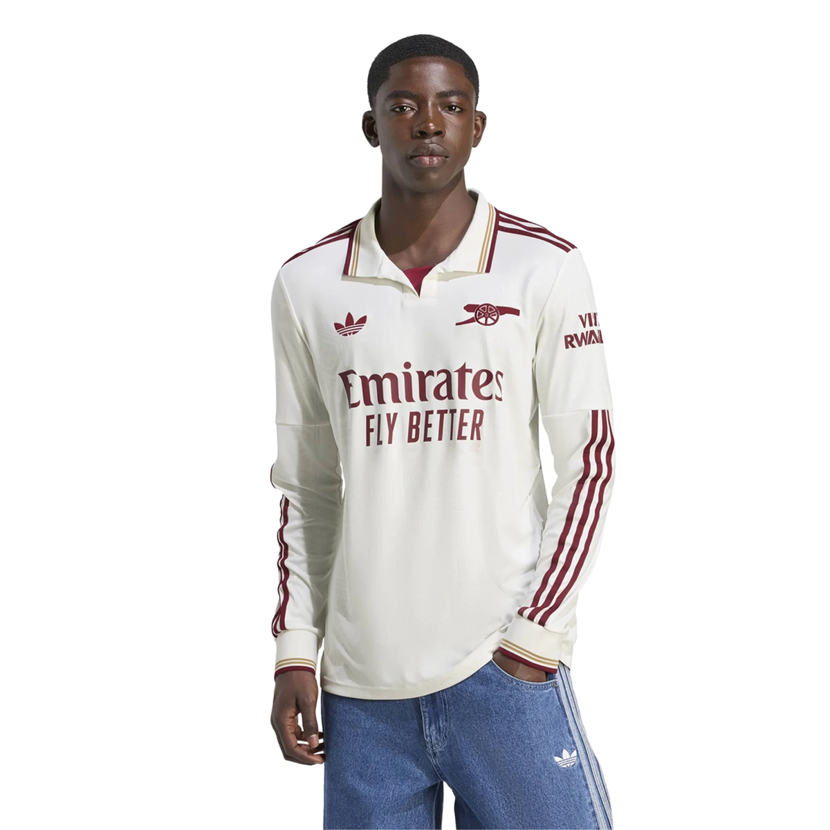 adidas Arsenal Third Long Sleeve Jersey w/ EPL + No Room For Racism 25/26 (White/Burgundy)