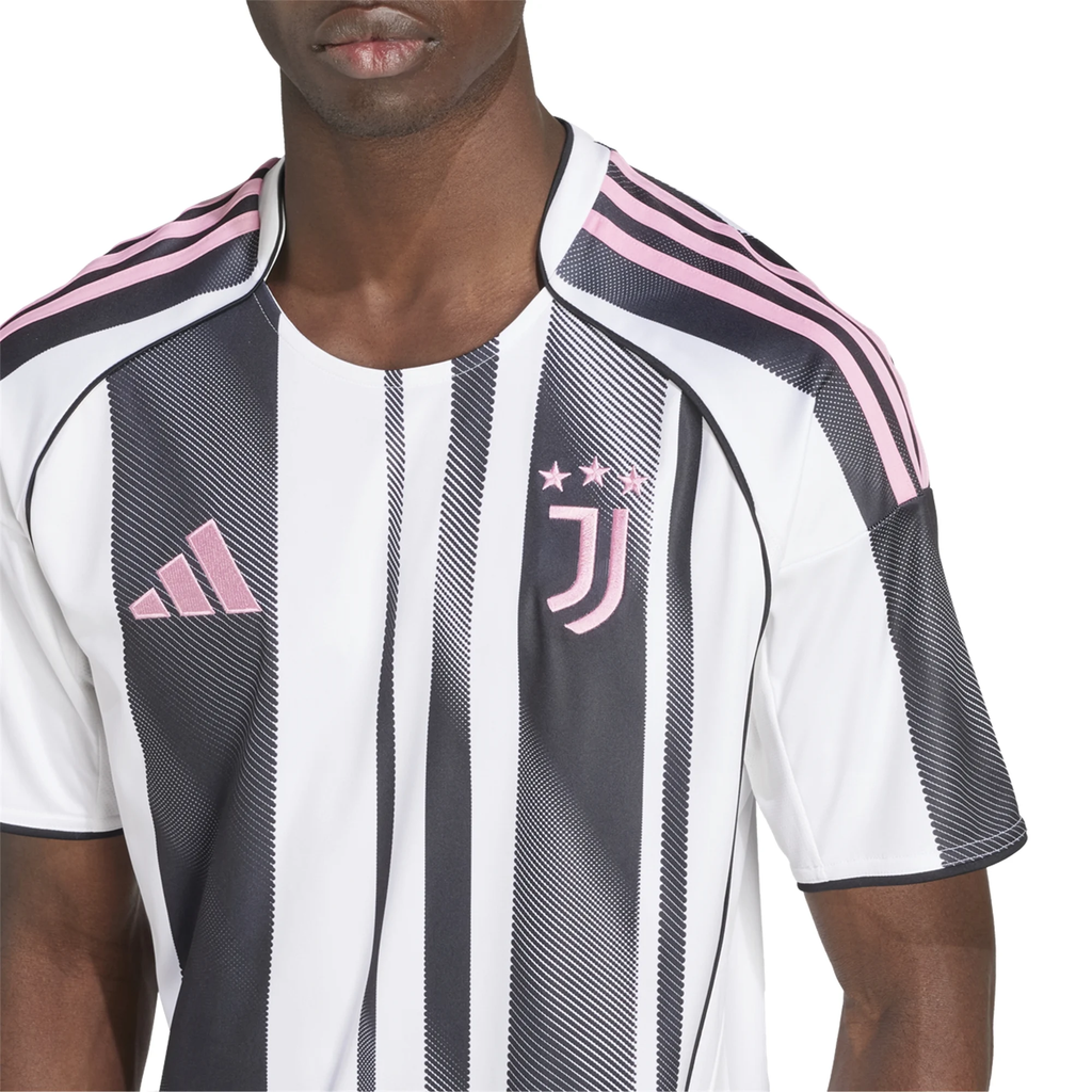 adidas Juventus Vlahovic Home Jersey w/ Champions League Patches 25/26 (White/Black/Pink)
