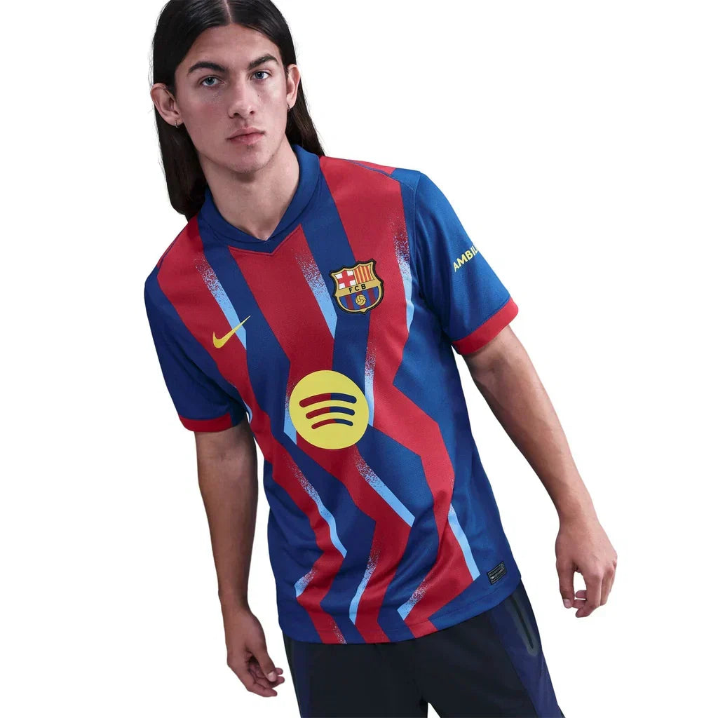 Nike Men's FC Barcelona Cubarsi 4th Jersey 25/26 w/ La Liga Patches (Blue/Red/Yellow)