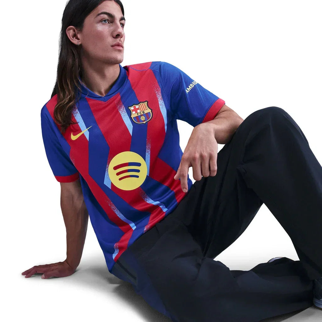 Nike Men's FC Barcelona Lewandowski 4th Jersey 25/26 w/ La Liga Patches (Blue/Red/Yellow)