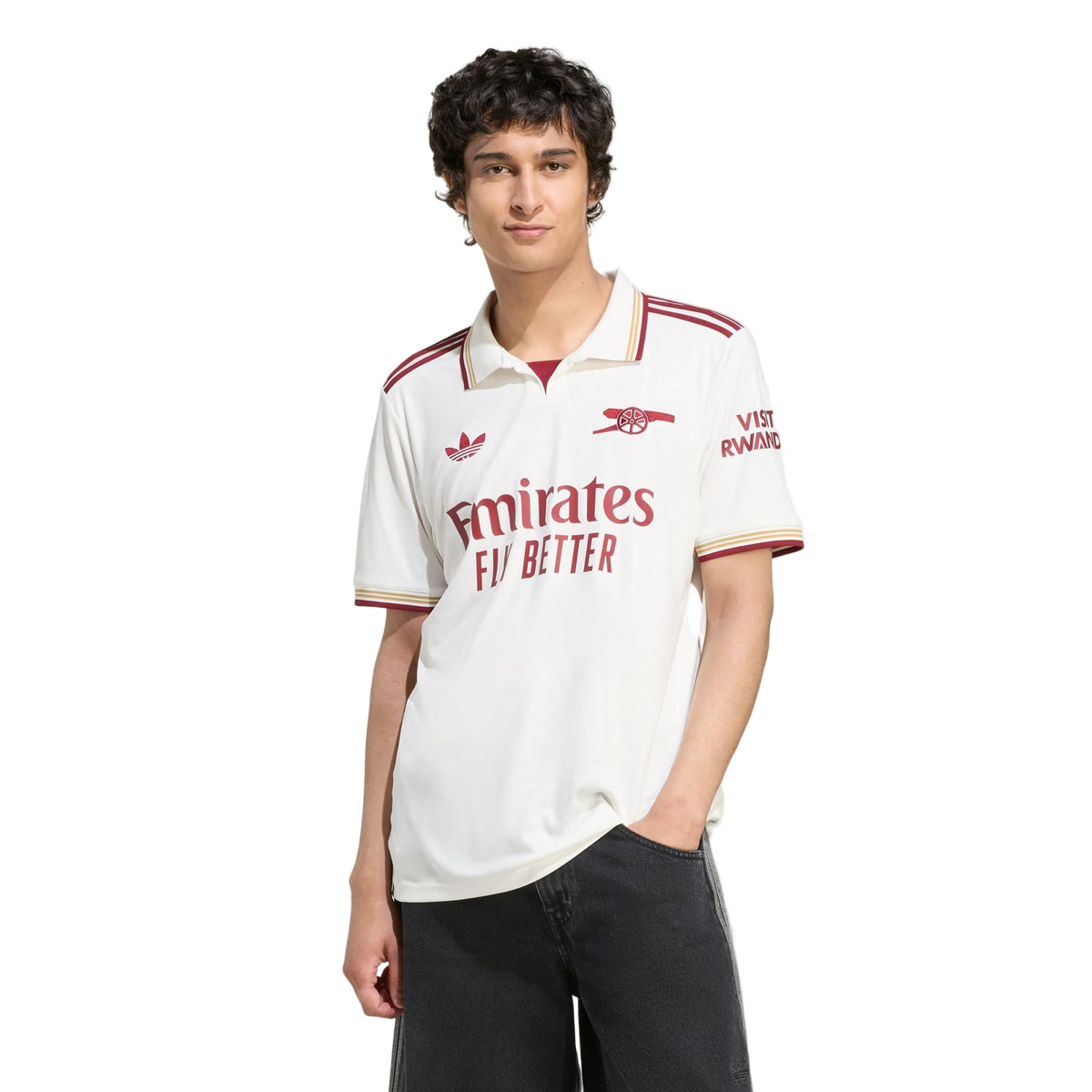 adidas Calafiori Men's Arsenal FC Third Jersey 25/26 w/ NRFR + EPL Patches (White/Burgundy)