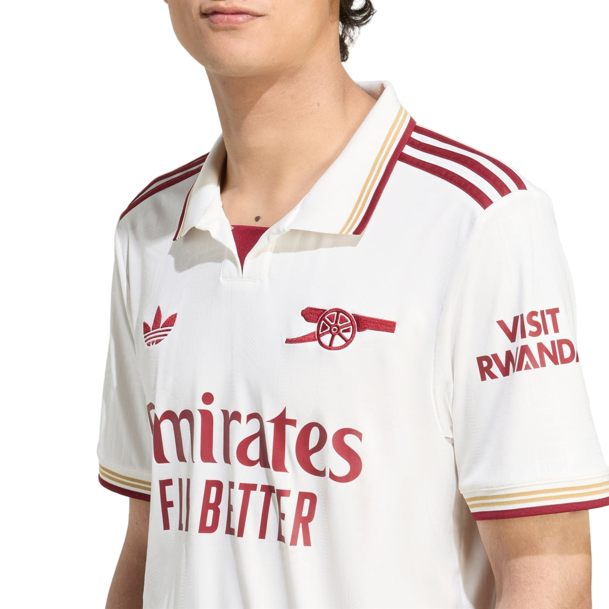 adidas Trossard Men's Arsenal FC Third Jersey 25/26 w/ NRFR + EPL Patches (White/Burgundy)