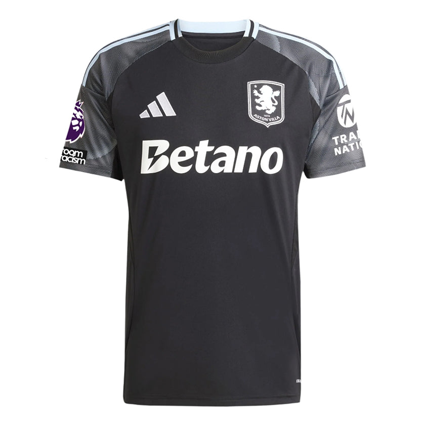 adidas Maatsen Men's Aston Villa 25/26 Away Jersey w/ EPL + NRFR Patches (Black/Global Blue)