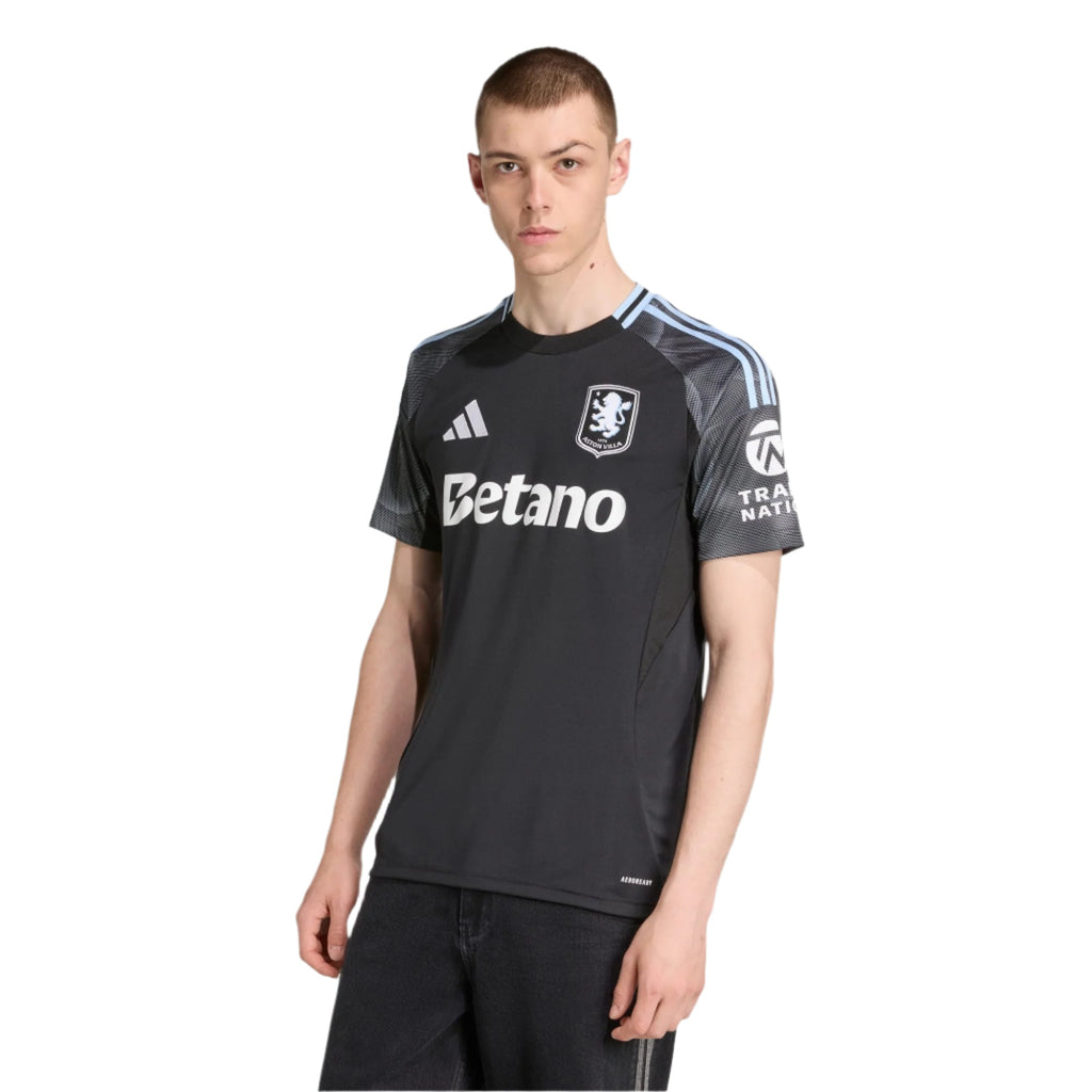 adidas Guessand Men's Aston Villa 25/26 Away Jersey w/ EPL + NRFR Patches (Black/Global Blue)