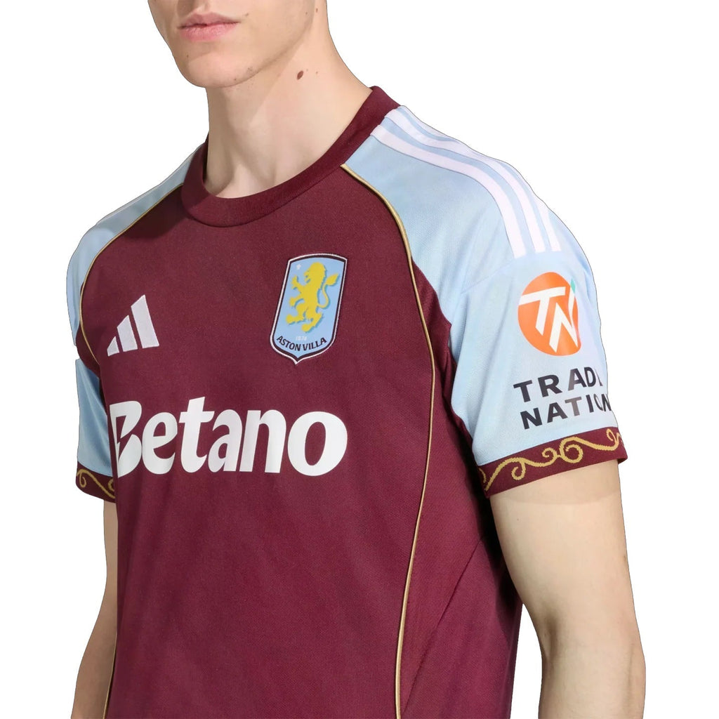 adidas Tielemans Men's Aston Villa Home Jersey 25/26 w/ NRFR + EPL Patches (Maroon/Blue)