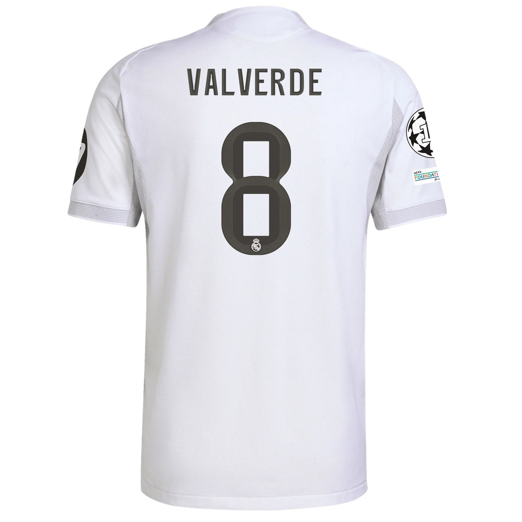 adidas Valverde Real Madrid Authentic Home Jersey 25/26 w/ Champions League Patches (White)