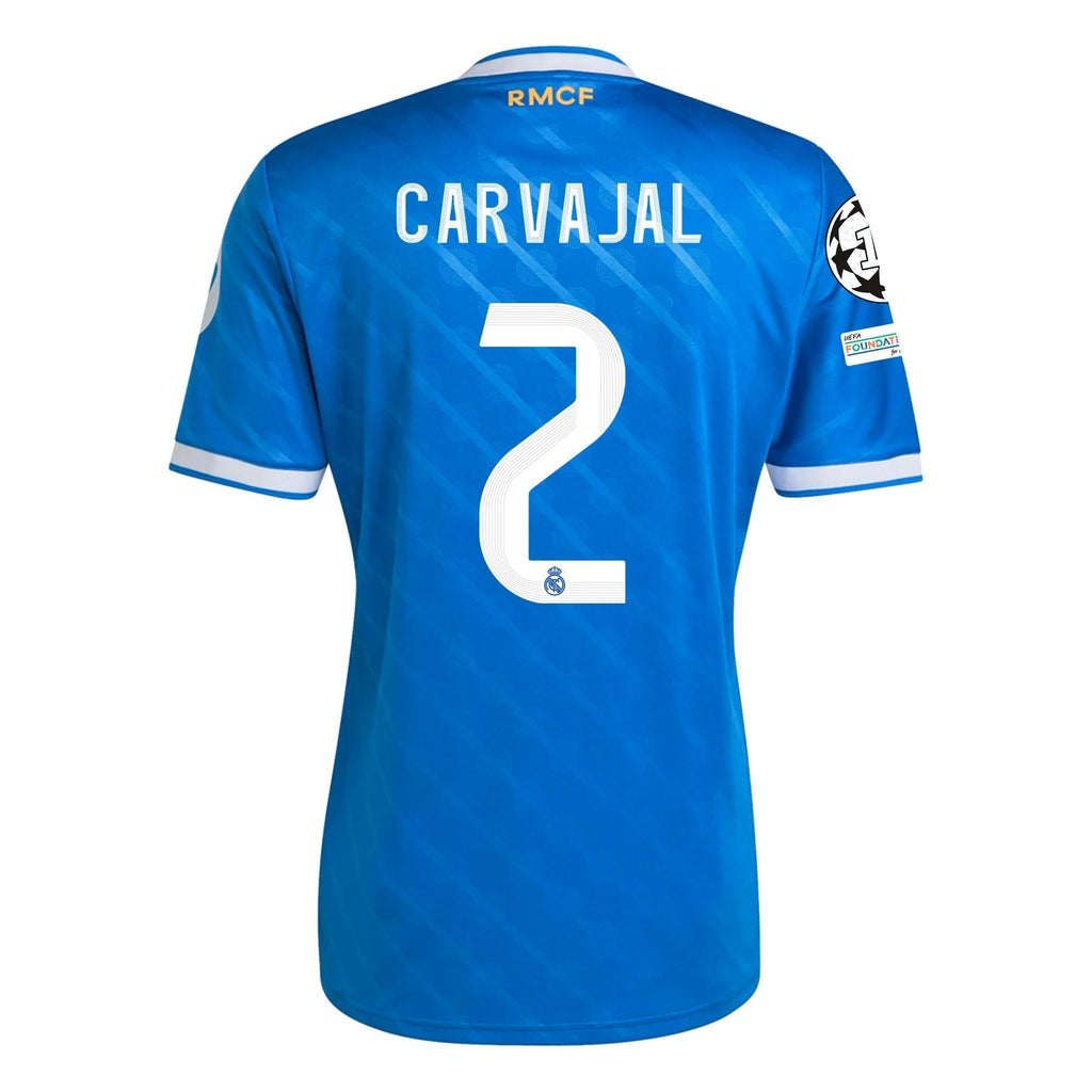 adidas Carvajal Men's Real Madrid Third Jersey 25/26 w/ Champions League Patches (Blue/White)