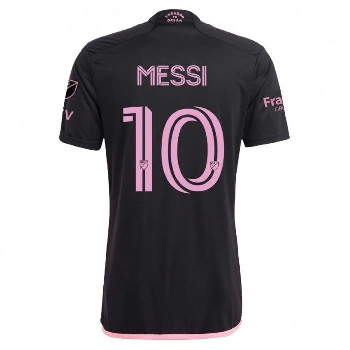 adidas Men's Lionel Messi Inter Miami Away Jersey 23/24 w/ MLS Apple + Sponsors Patches (Black/True Pink)