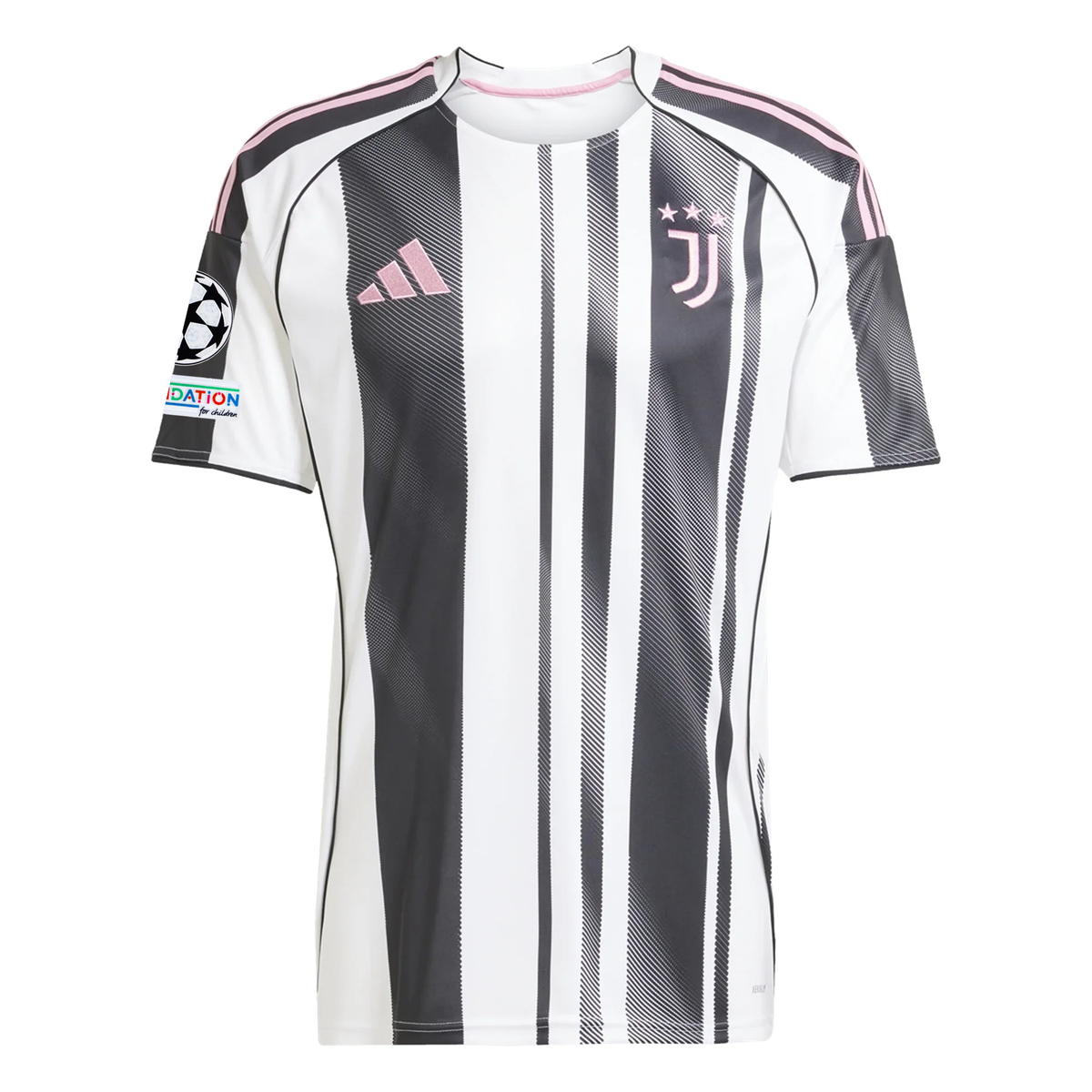 adidas Juventus Vlahovic Home Jersey w/ Champions League Patches 25/26 (White/Black/Pink)