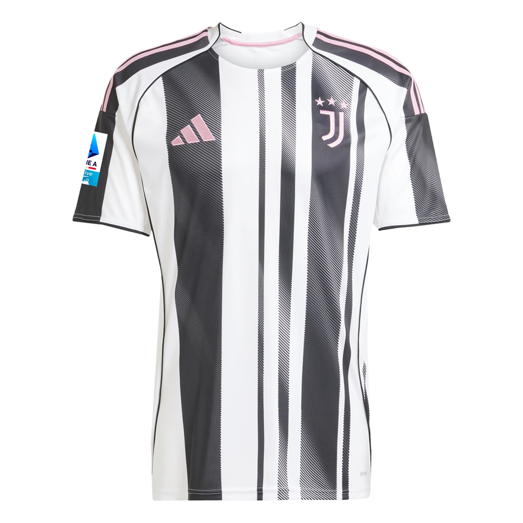 adidas Men's Juventus Bremer Home Jersey w/ Serie A Patch 25/26 (White/Black/Pink)