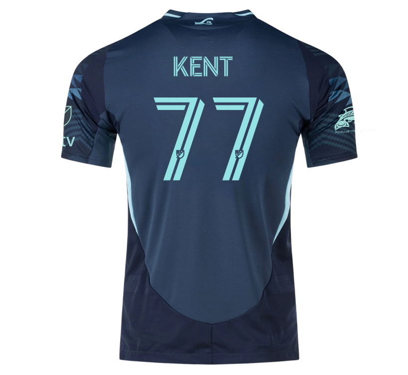 adidas Ryan Kent Seattle Sounders Authentic Away Jersey 25/26 w/ MLS Patches & Sponsor (Aura Ink)