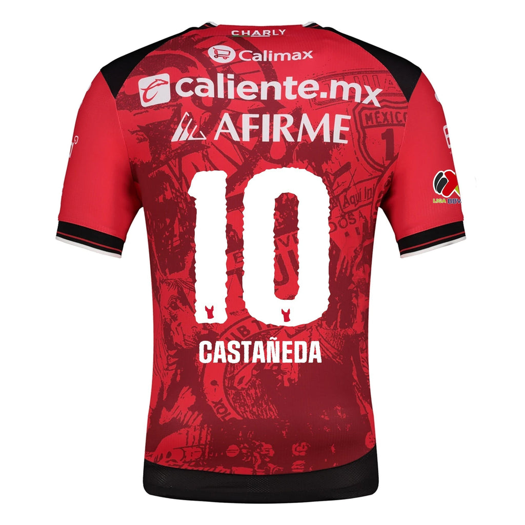 Charly Kevin Castaneda Men's Club Tijuana Xolos Home Jersey 25/26 w/ BBVA MX Patch (Red/Black)