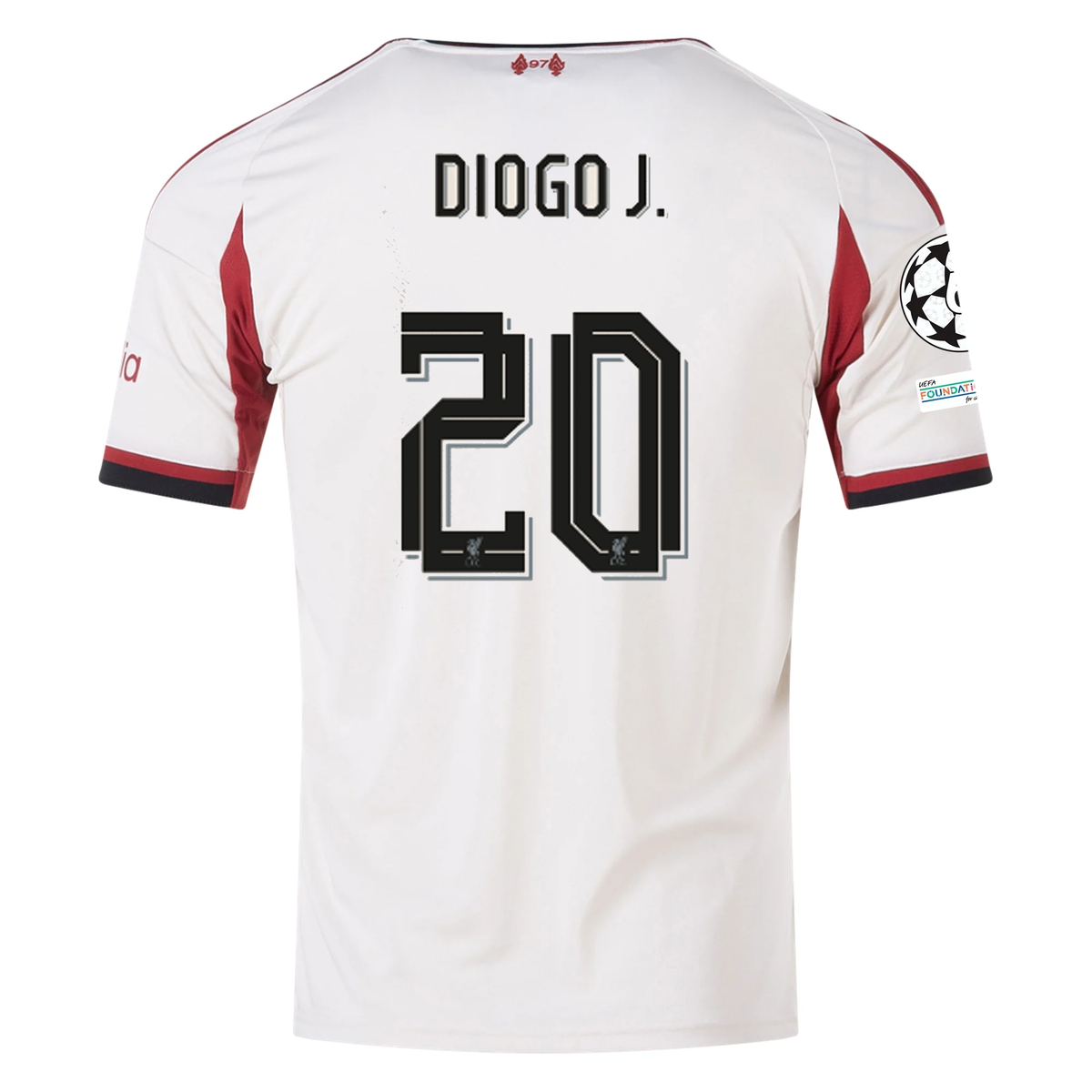 adidas Men's Liverpool Diogo Jota Away Jersey w/ Champions League Patches 25/26 (Wonder White)