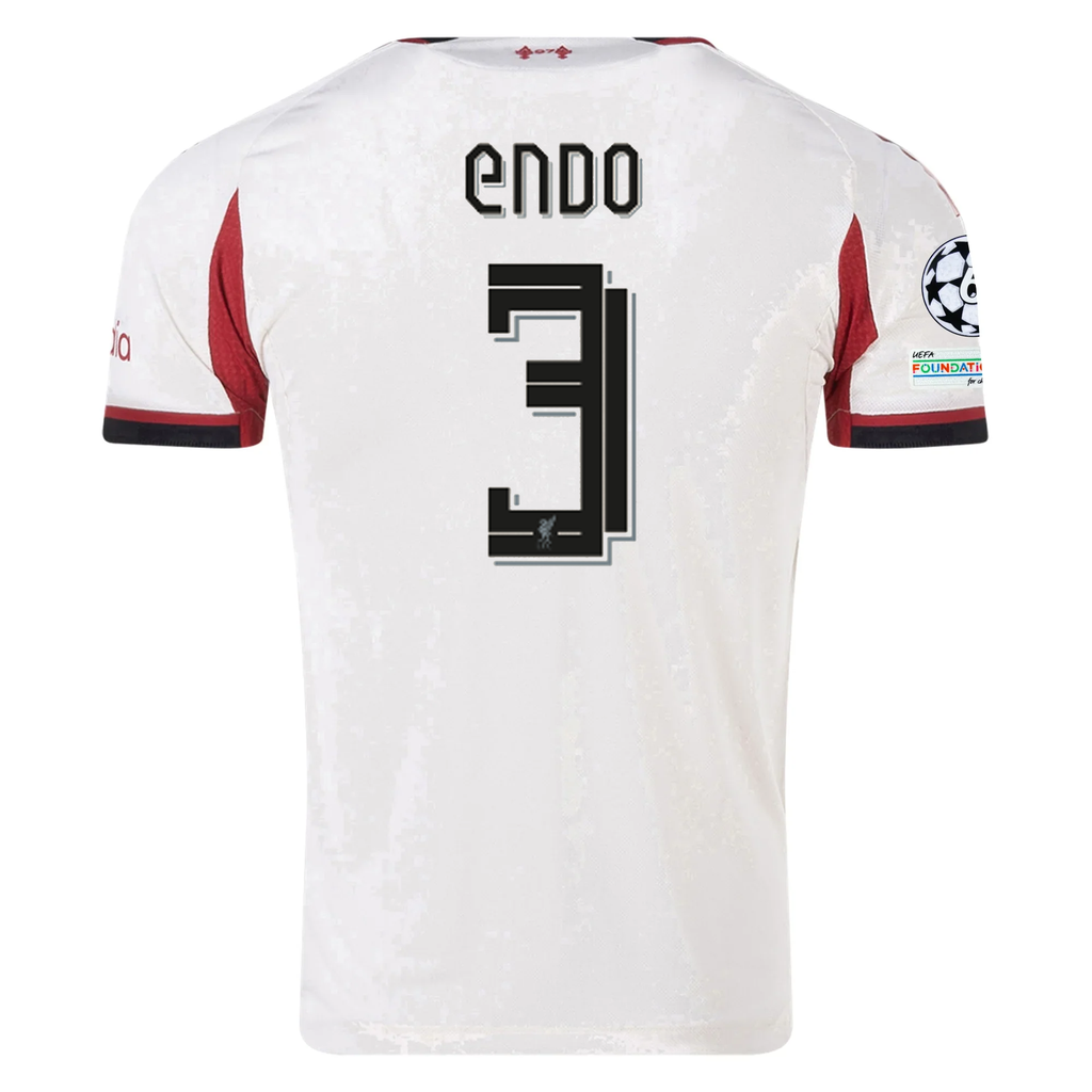 adidas Men's Liverpool Authentic Endo Away Jersey w/ Champions League Patches 25/26 (Wonder White)