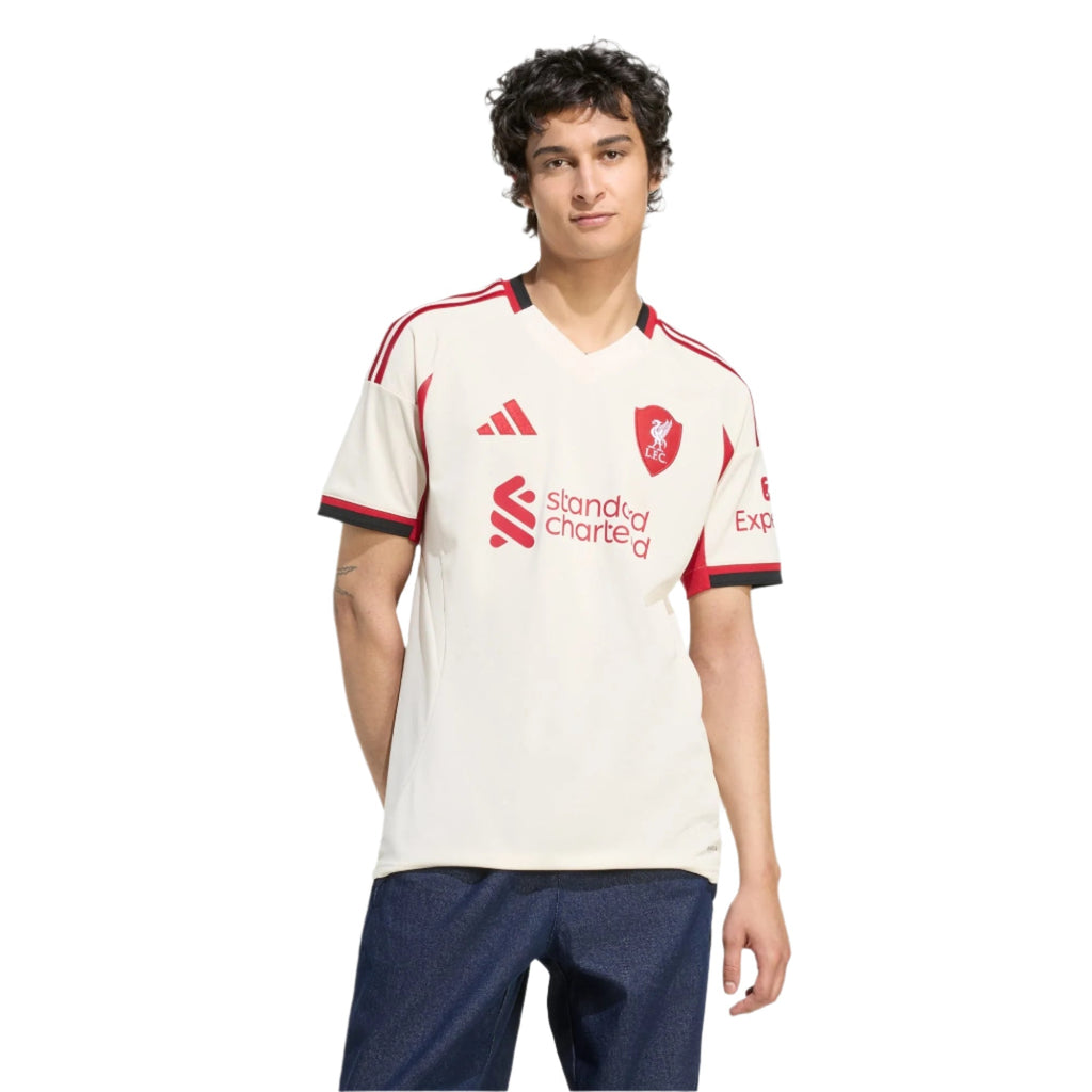 adidas Men's Liverpool Away Jersey w/ Champions League Patches 25/26 (Wonder White)