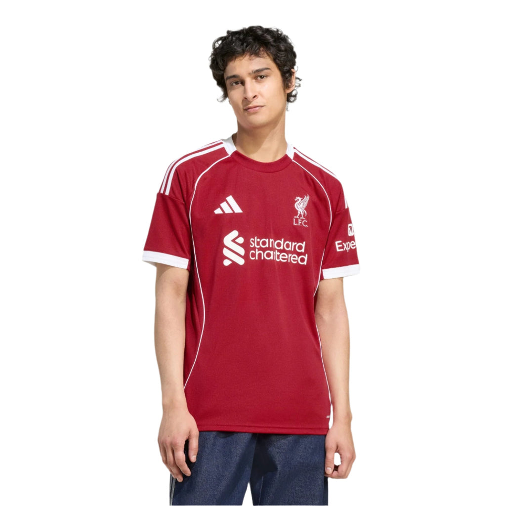 adidas Bradley Men's Liverpool Home Jersey 25/26 w/ NRFR + EPL Champions Patch (Strawberry Red)
