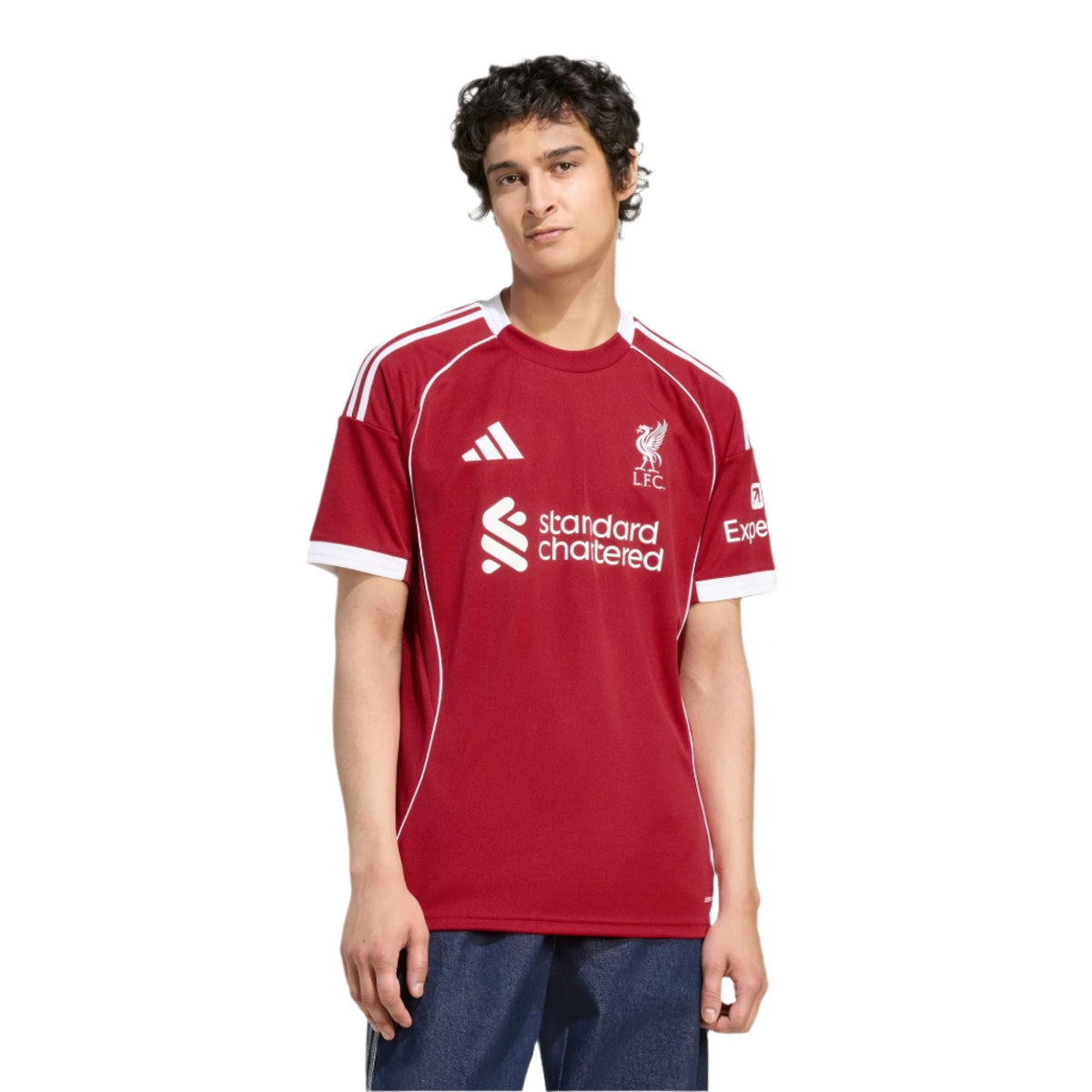adidas Robertson Men's Liverpool Home Jersey 25/26 w/ NRFR + EPL Champions Patch (Strawberry Red)