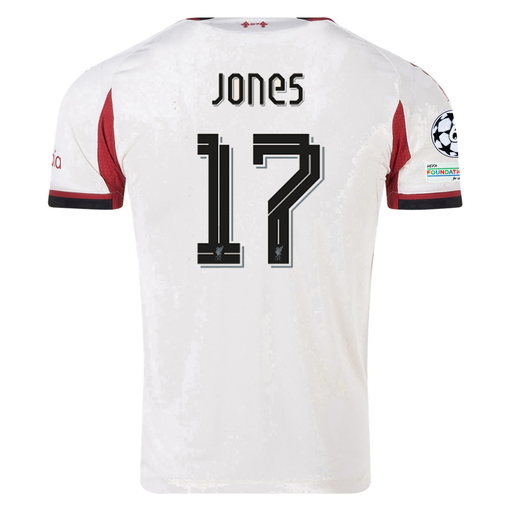 adidas Men's Liverpool Authentic Curtis Jones Away Jersey w/ Champions League Patches 25/26 (Wonder White)