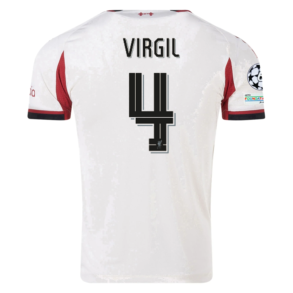 adidas Men's Liverpool Authentic Virgil van Dijk Away Jersey w/ Champions League Patches 25/26 (Wonder White)