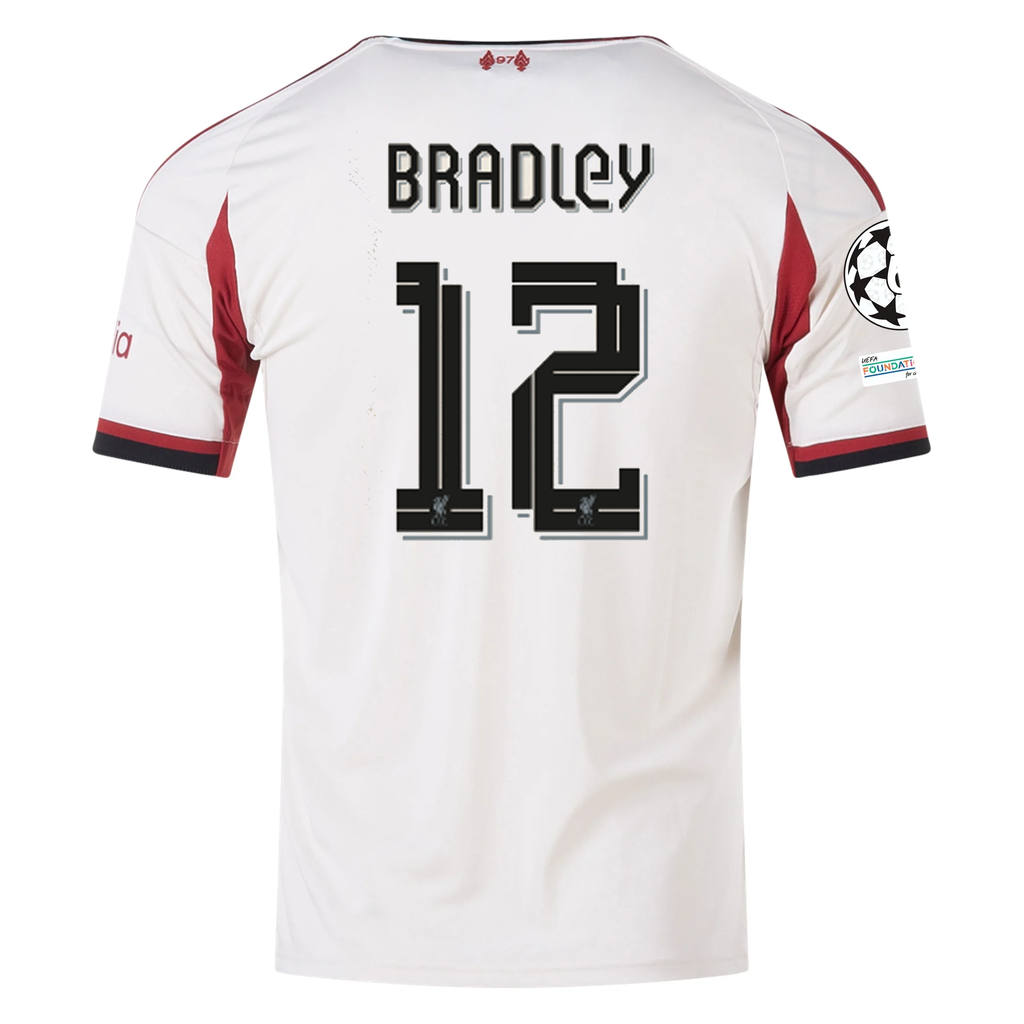 adidas Men's Liverpool Connor Bradley Away Jersey w/ Champions League Patches 25/26 (Wonder White)