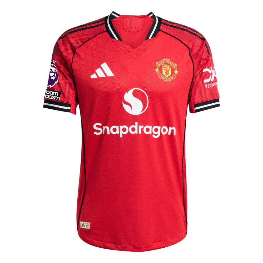 adidas Men's Manchester United Authentic Home Jersey 25/26 w/ NRFR + EPL Patch (Red)