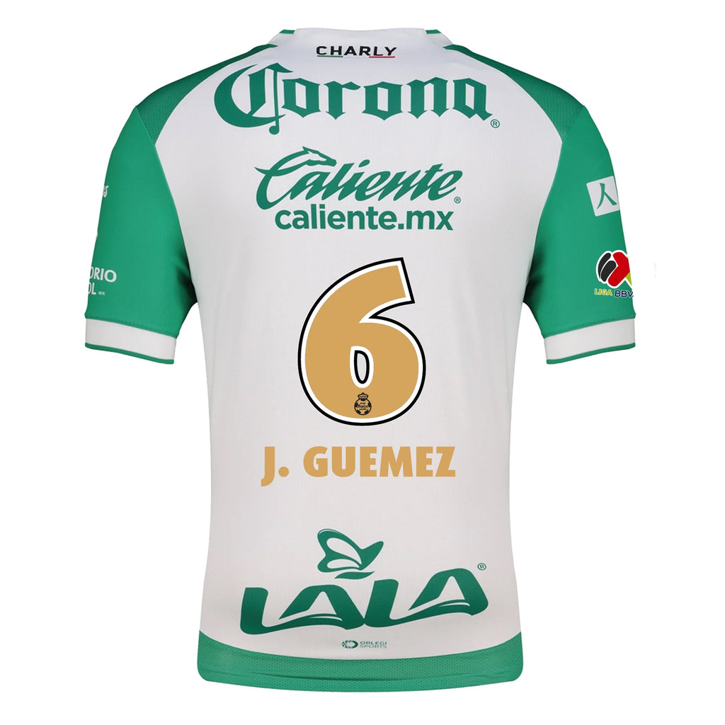 Charly Javier Guemez Men's Santos Laguna Home Jersey 25/26 w/ BBVA MX Patches (Green/White)