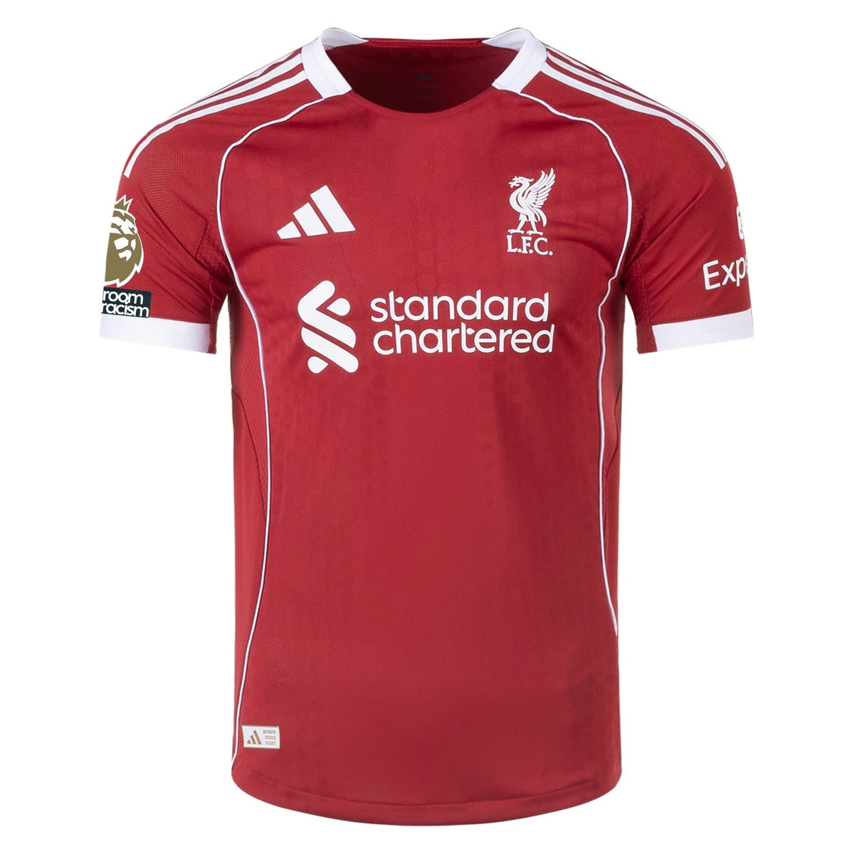 adidas Men's Liverpool FC Authentic Konate Home Jersey 25/26 w/ EPL + NRFR Patches (Strawberry Red)