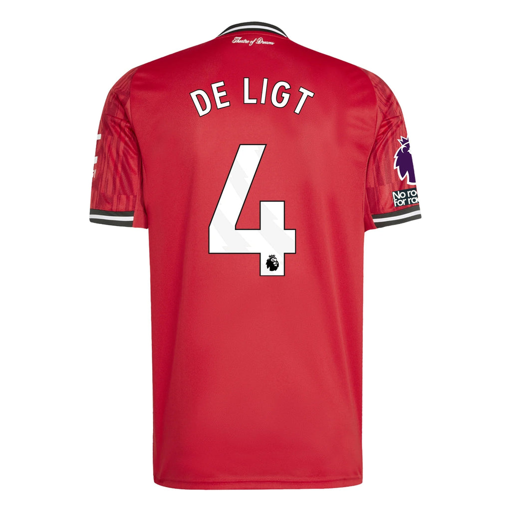 adidas De Ligt Men's Manchester United Home Jersey 25/26 w/ EPL + NRFR Patches (Red)