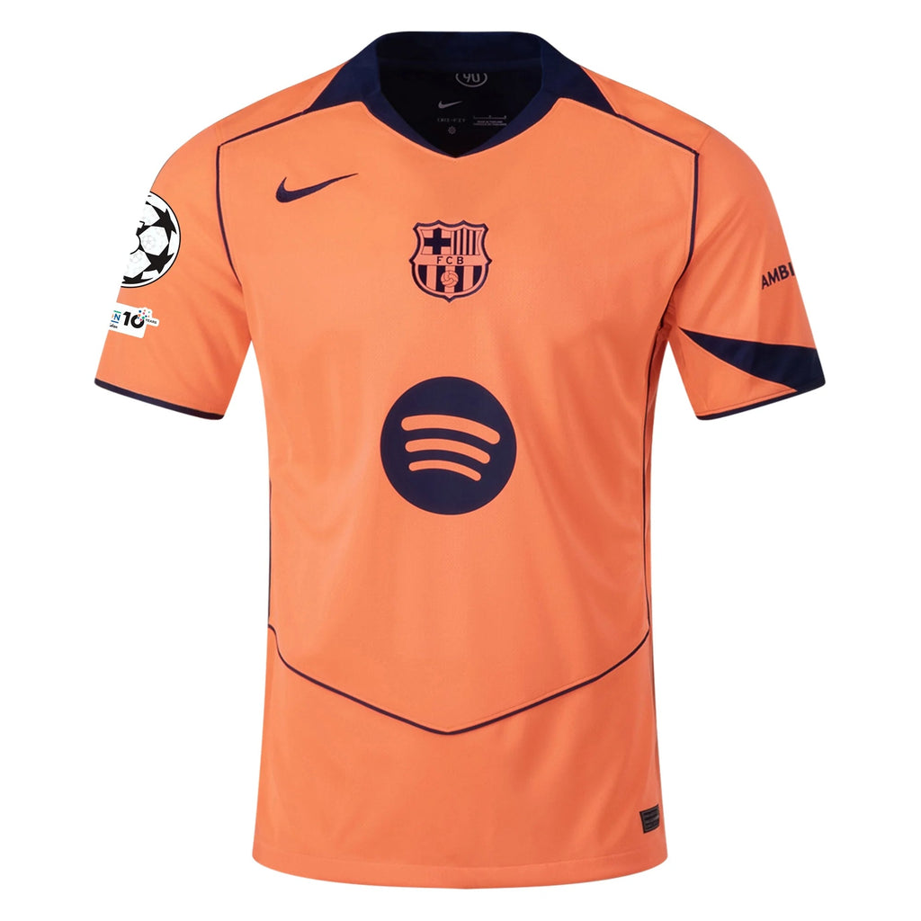 Nike Lewandowski Men's FC Barcelona T90 Third Jersey 25/26 w/ Champions League Patches (Mango/Navy)