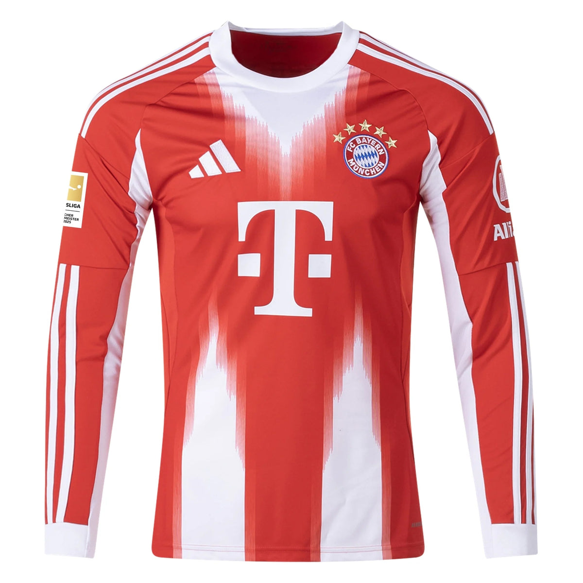 adidas Men's Bayern Munich Long Sleeve Home Jersey 25/26 w/ Bundesliga Champions Patch (Red/White)