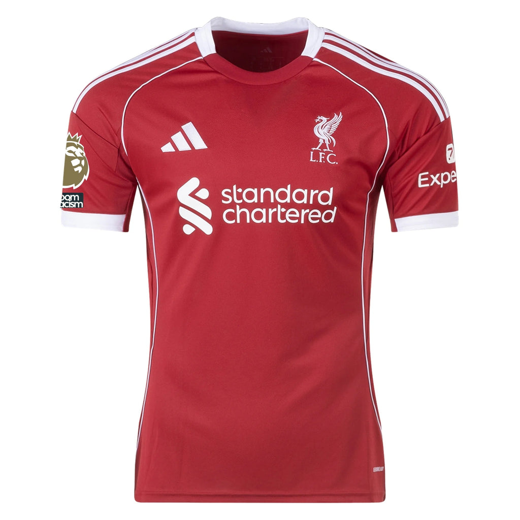 adidas Kerkez Men's Liverpool Home Jersey 25/26 w/ NRFR + EPL Champions Patch (Strawberry Red)