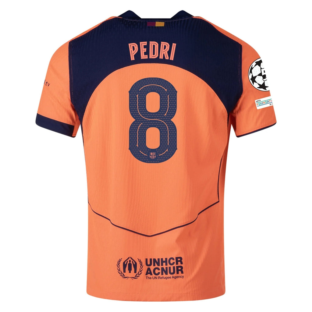 Nike Pedri FC Barcelona Third T90 Authentic Jersey 25/26 w/ Champions League Patches (Mango/Navy)