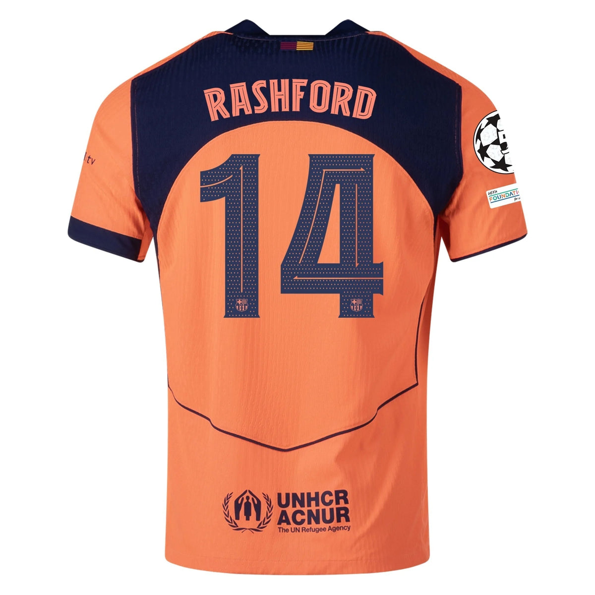 Nike Rashford FC Barcelona Third T90 Authentic Jersey 25/26 w/ Champions League Patches (Mango/Navy)