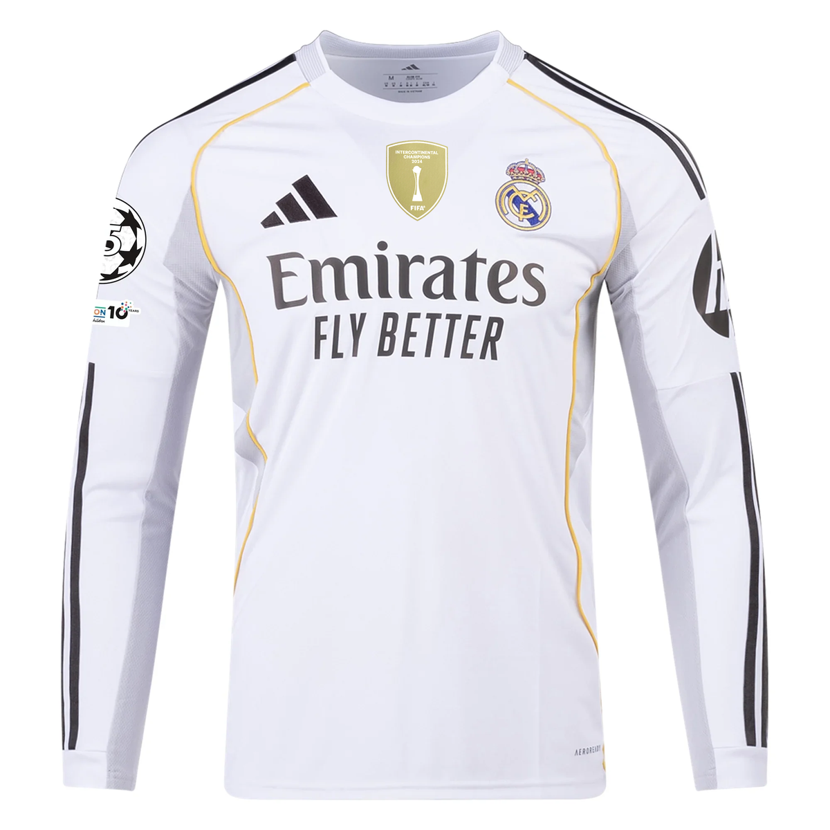 adidas Real Madrid Carvajal Long Sleeve Home Jersey w/ Intercontinental + Champions League Patches 25/26 (White)