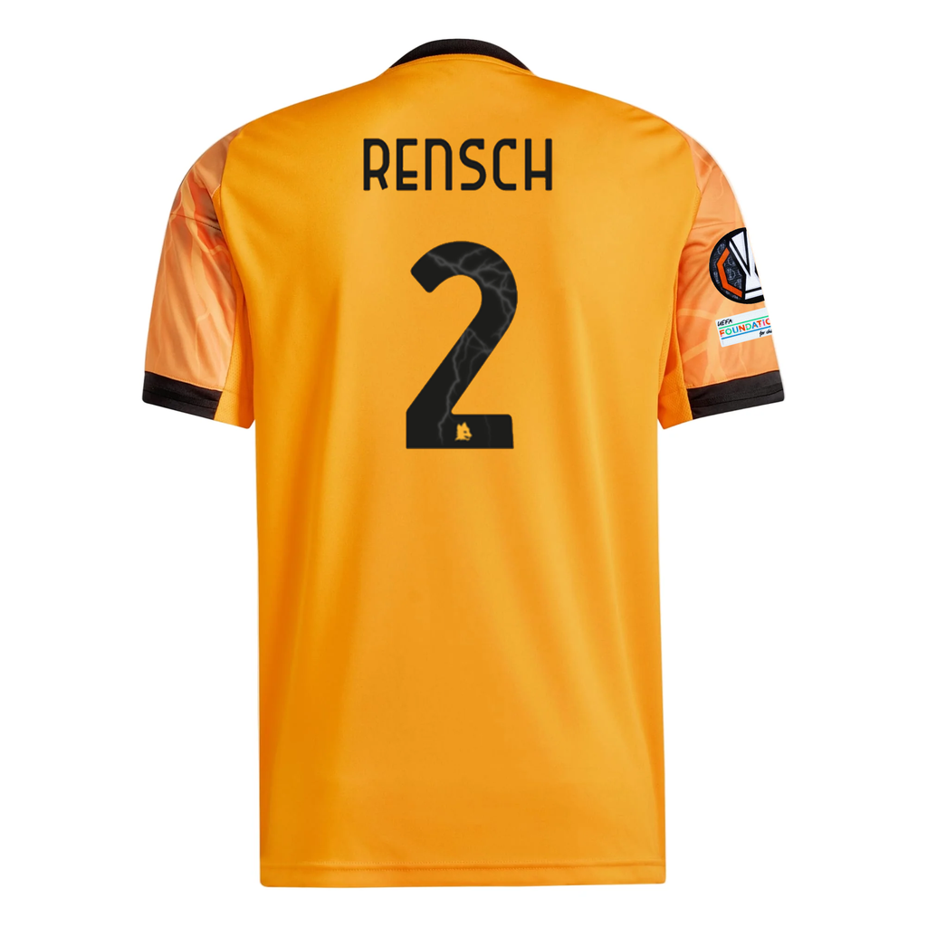 adidas Roma Devyne Rensch Away Jersey w/ Europa League Patches 25/26 (Orange/Black)