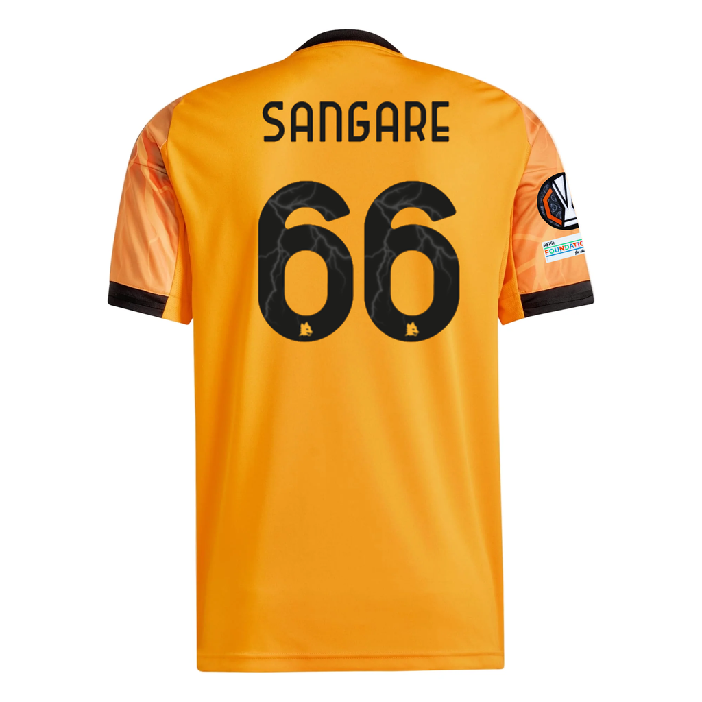 adidas Roma Buba Sangaré Away Jersey w/ Europa League Patches 25/26 (Orange/Black)