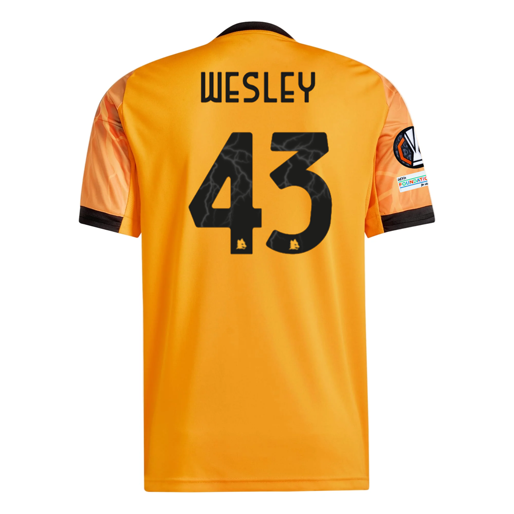 adidas Roma Wesley França Away Jersey w/ Europa League Patches 25/26 (Orange/Black)