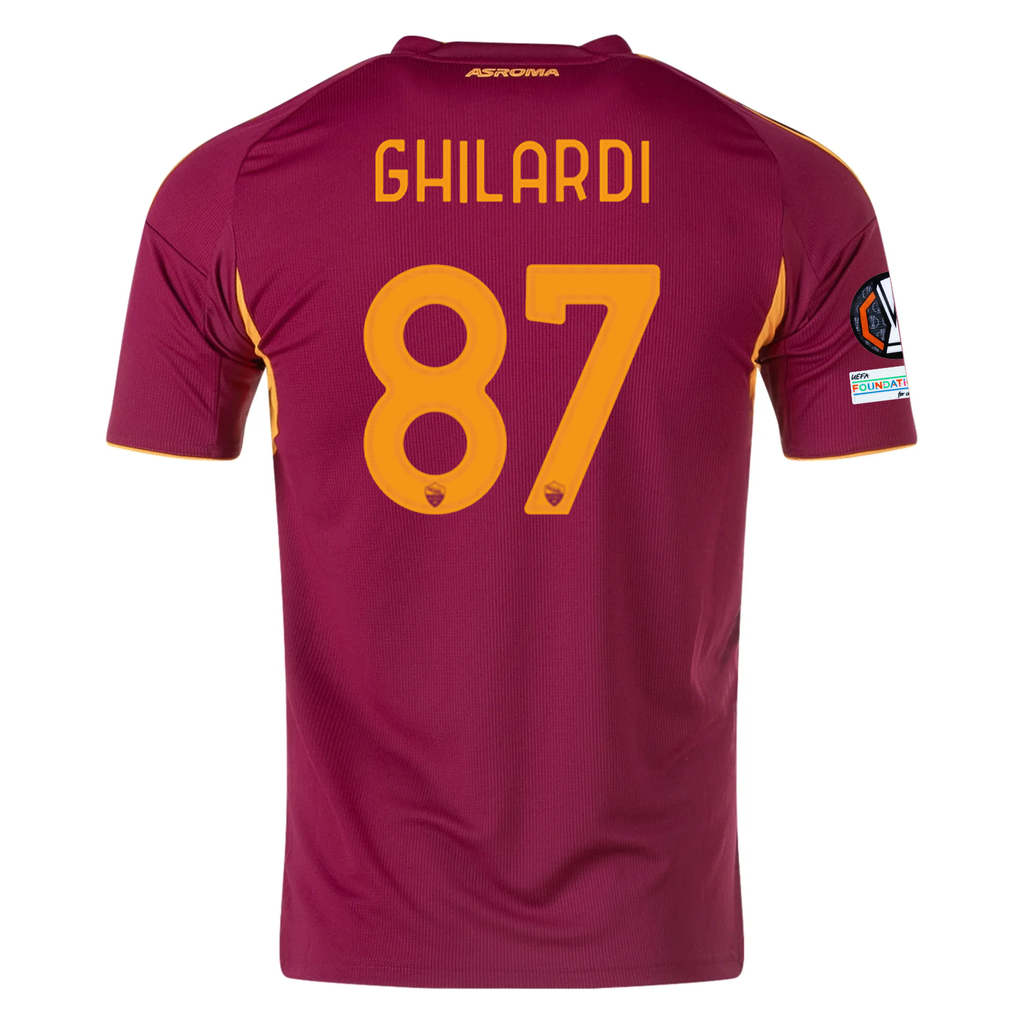 adidas Men's Roma Daniele Ghilardi Home Jersey w/ Europa League Patches 25/26 (Burgundy)