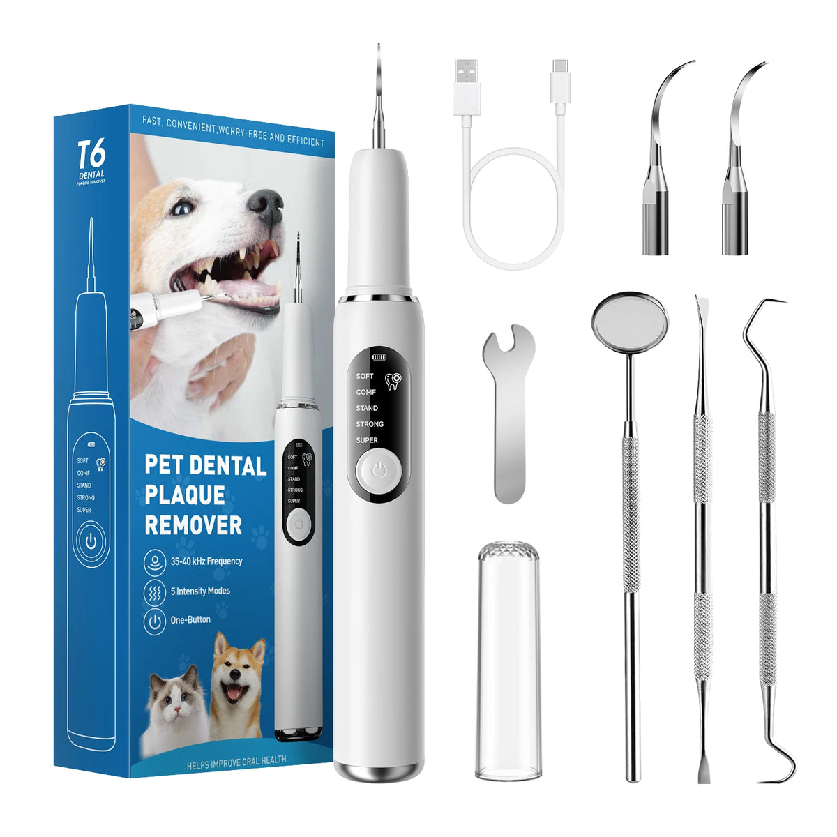 Cat Dog Dental Cleaner For Teeth Tartar Remover Waterproof IPX6 Five Modes Dental Teeth Scaler For Pet Dental Cleaning Equipment