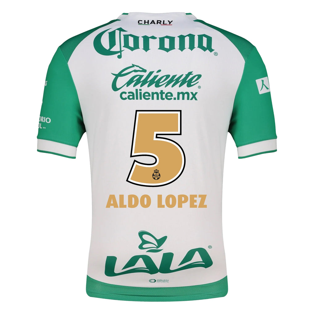 Charly Aldo Lopez Men's Santos Laguna Home Jersey 25/26 w/ BBVA MX Patches (Green/White)